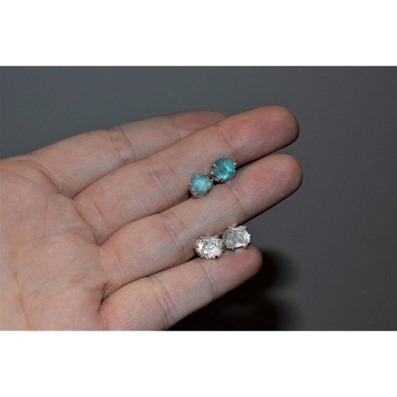 Aquamarine Earrings Raw Diamond Earrings, Natural gemstone Earrings Brid… - Picture 4 of 4